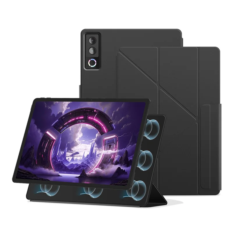Für Lenovo Legion Y900 Ledertasche Origami-Ständer magnetische Tablet-Hülle - Schwarz