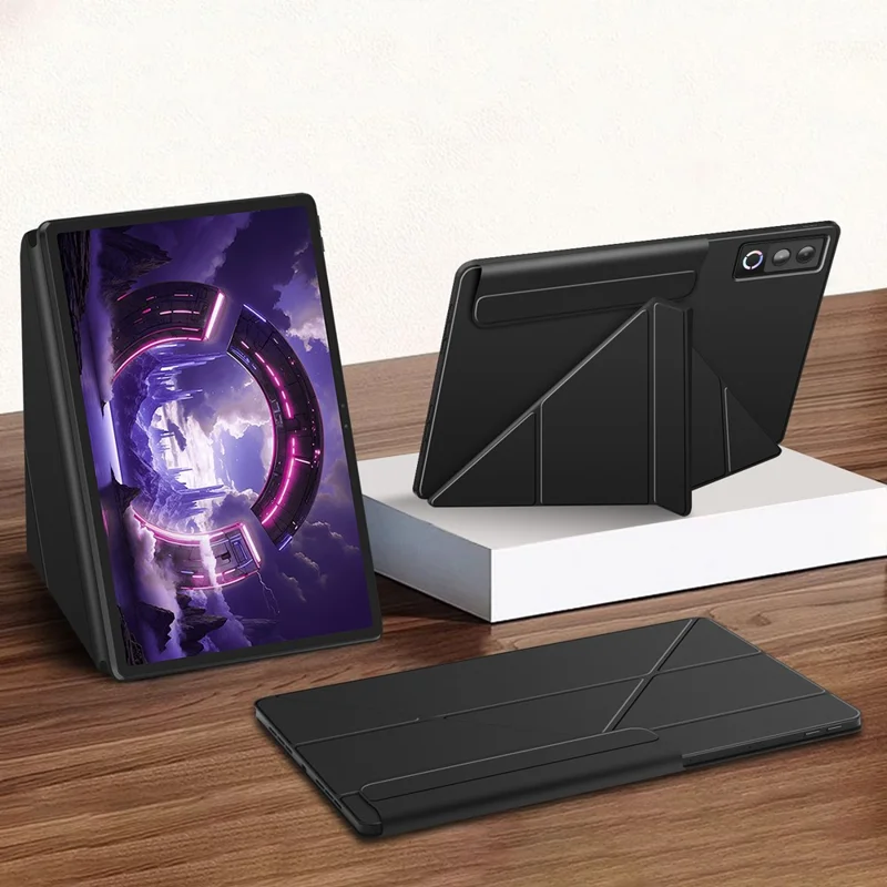 Für Lenovo Legion Y900 Ledertasche Origami-Ständer magnetische Tablet-Hülle - Schwarz