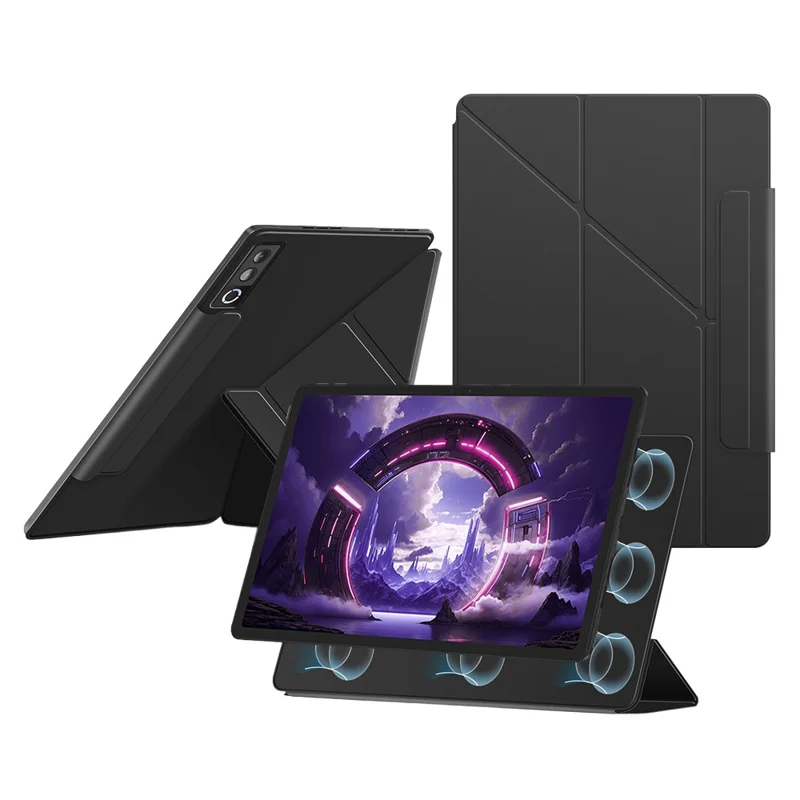 غطاء داعم من نوع Y لجهاز Lenovo Legion Y900، غطاء مغناطيسي من جلد PU مقاوم للخدش - أسود