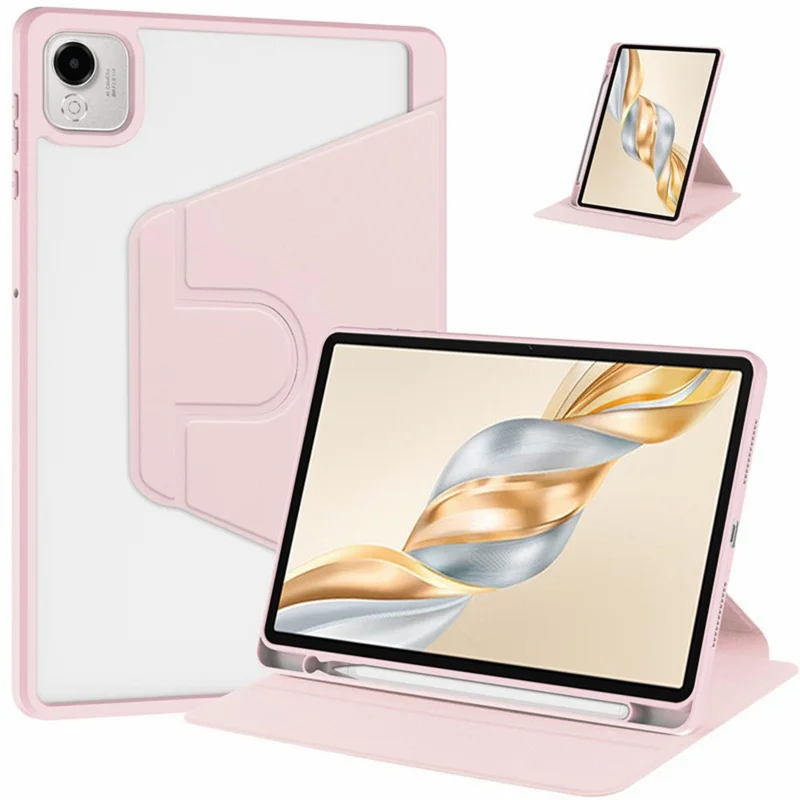 Coque pour Honor Pad X9 Pro / Pad X9a avec support rotatif en cuir PU + TPU + acrylique et logement pour stylet - Rose
