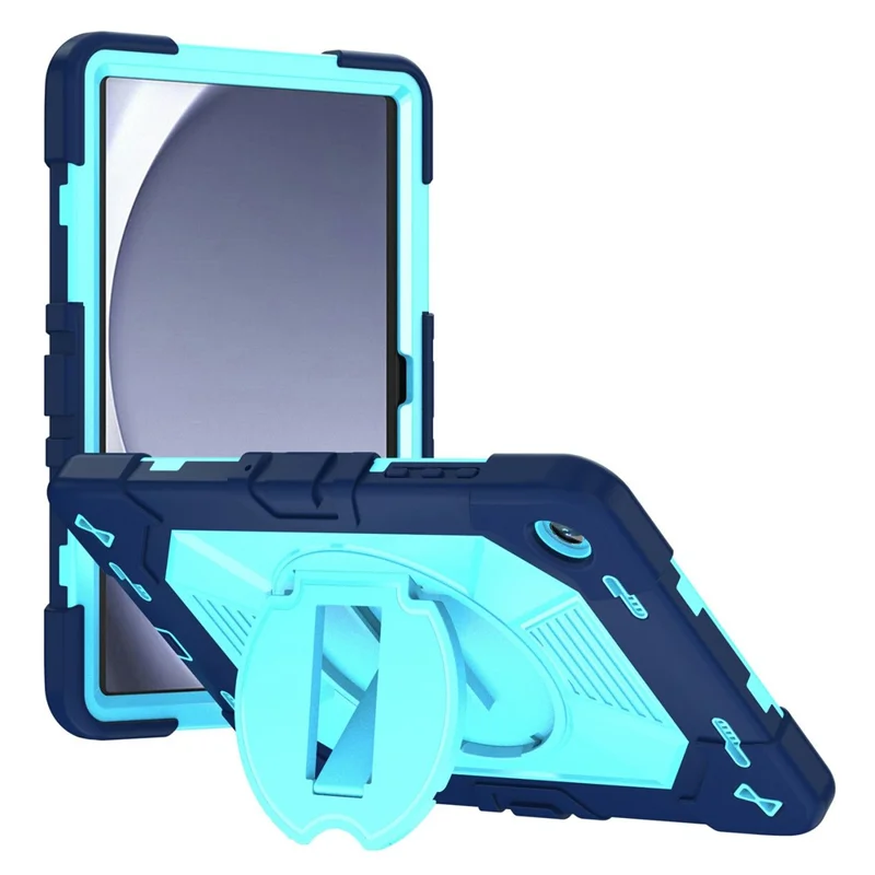 For Samsung Galaxy Tab A11+ / Tab A9+ Case PC + Silicone Shockproof Protective Cover with Kickstand - Navy Blue+Sky Blue