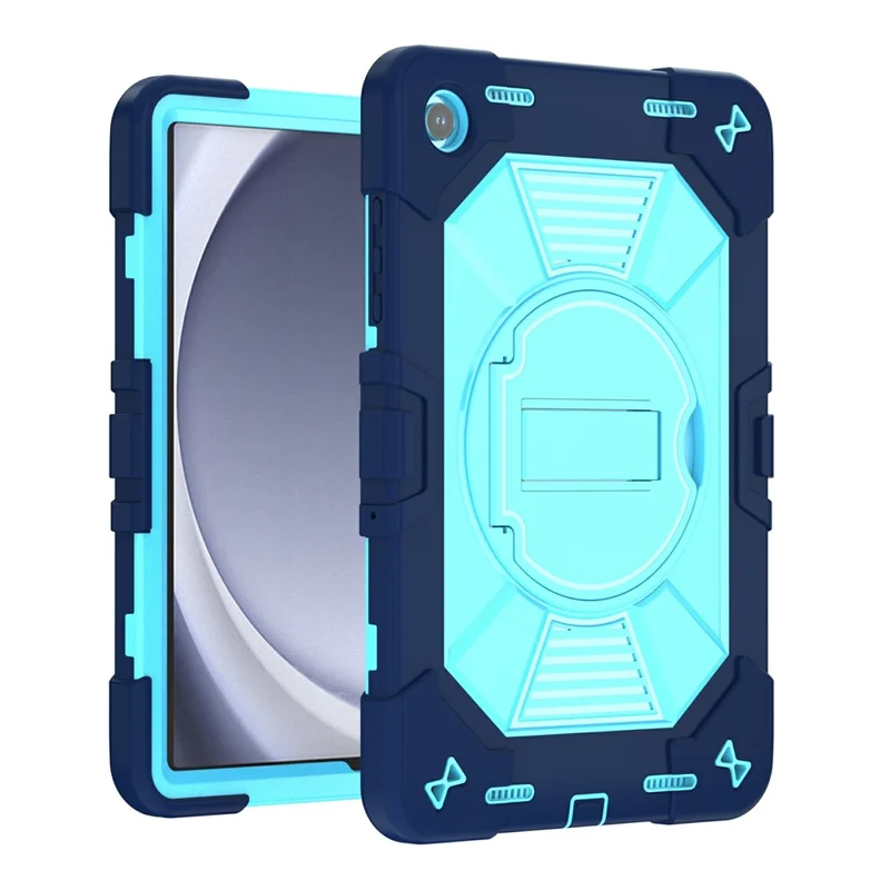 For Samsung Galaxy Tab A11+ / Tab A9+ Case PC + Silicone Shockproof Protective Cover with Kickstand - Navy Blue+Sky Blue