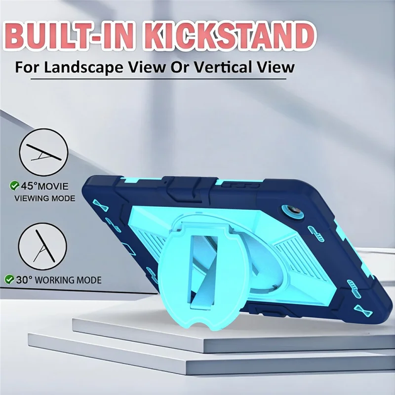 For Samsung Galaxy Tab A11+ / Tab A9+ Case PC + Silicone Shockproof Protective Cover with Kickstand - Navy Blue+Sky Blue