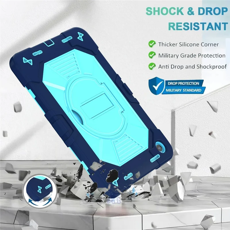 For Samsung Galaxy Tab A11+ / Tab A9+ Case PC + Silicone Shockproof Protective Cover with Kickstand - Navy Blue+Sky Blue