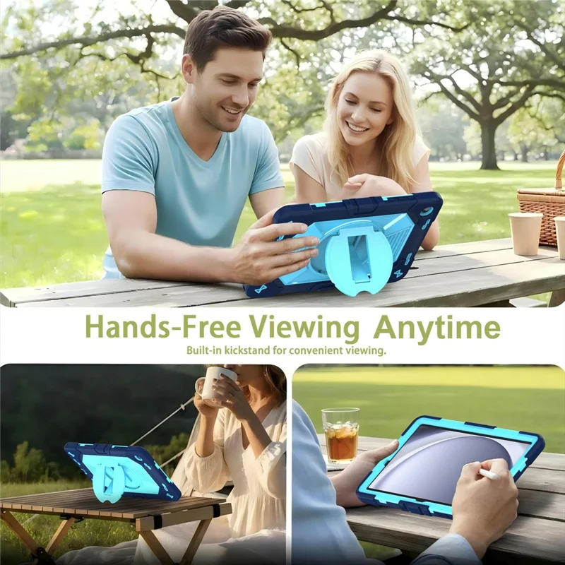 For Samsung Galaxy Tab A11+ / Tab A9+ Case PC + Silicone Shockproof Protective Cover with Kickstand - Navy Blue+Sky Blue