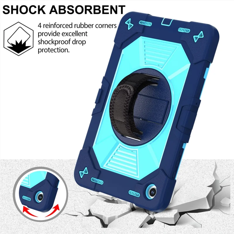 Etui na Samsung Galaxy Tab A11+ / Tab A9+ z podpórką kickstand, odporność na wstrząsy PC + silikonowe z opaską na rękę / na ramię - Granatowy+Niebieski