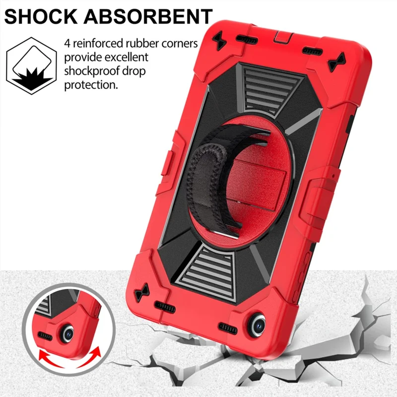 For Samsung Galaxy Tab A11+ / Tab A9+ Case Kickstand PC + Silicone Shockproof Cover with Hand Strap / Shoulder Strap - Red+Black