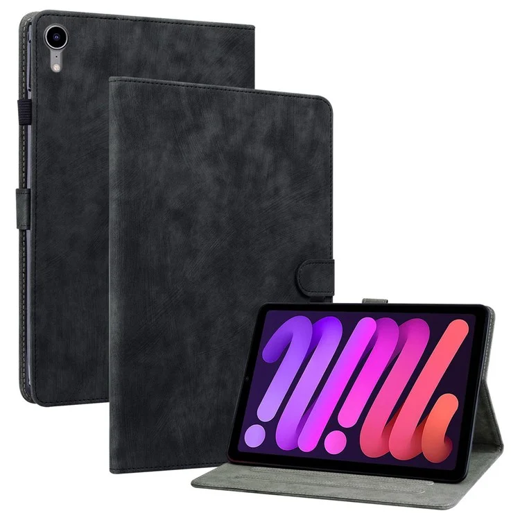 Cute Tiger Pattern Imprinted Anti-Fall Case for iPad mini (2021) TPU+PU Leather Cover with Stand / Card Slot, Shockproof Tablet Case Support Auto Wake / Sleep - Black