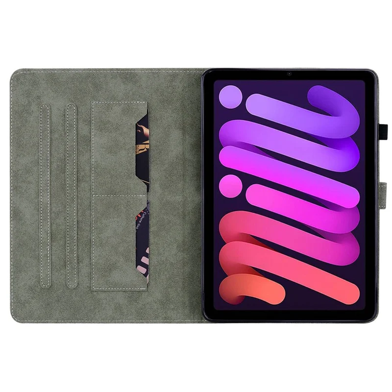 Cute Tiger Pattern Imprinted Anti-Fall Case for iPad mini (2024) / mini (2021) TPU+PU Leather Cover with Stand / Card Slot, Shockproof Tablet Case Support Auto Wake / Sleep - Grey