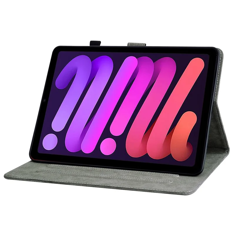 Cute Tiger Pattern Imprinted Anti-Fall Case for iPad mini (2024) / mini (2021) TPU+PU Leather Cover with Stand / Card Slot, Shockproof Tablet Case Support Auto Wake / Sleep - Grey
