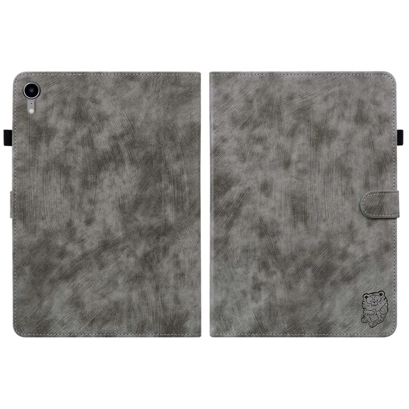 Cute Tiger Pattern Imprinted Anti-Fall Case for iPad mini (2024) / mini (2021) TPU+PU Leather Cover with Stand / Card Slot, Shockproof Tablet Case Support Auto Wake / Sleep - Grey