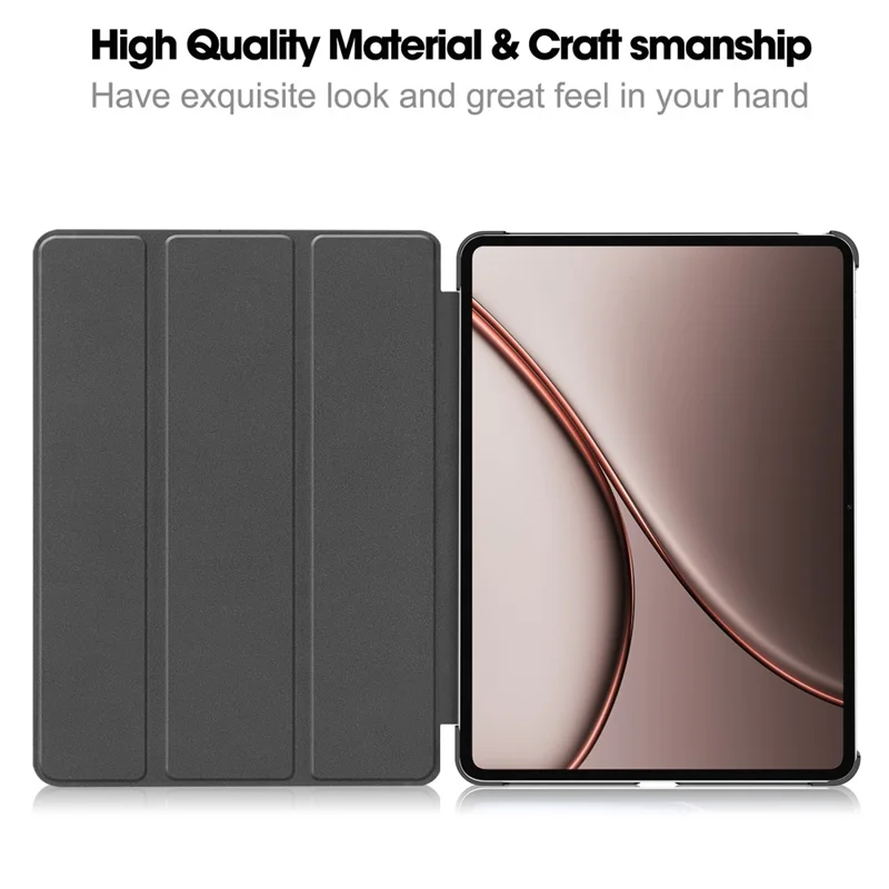 For Oppo Pad 5 Pro / OnePlus Pad 4 PU Leather Tablet Case Anti-drop Tri-Fold Stand Slim Protective Cover - Black