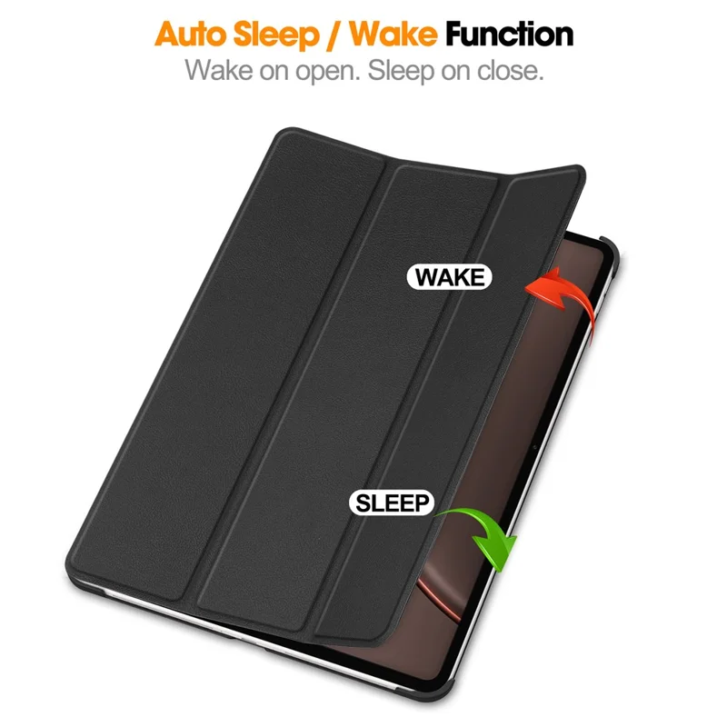 For Oppo Pad 5 Pro / OnePlus Pad 4 PU Leather Tablet Case Anti-drop Tri-Fold Stand Slim Protective Cover - Black