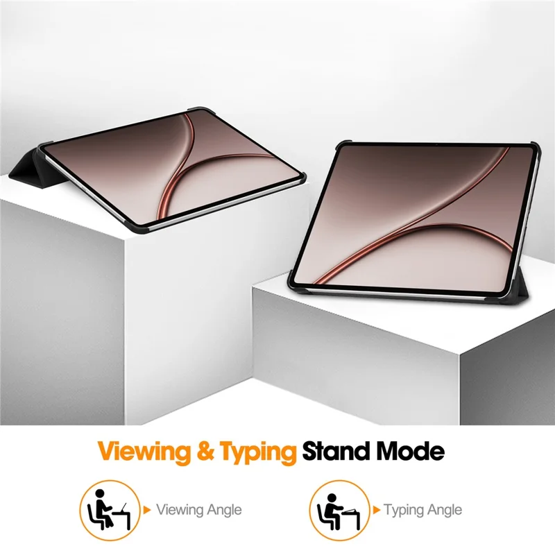 For Oppo Pad 5 Pro / OnePlus Pad 4 PU Leather Tablet Case Anti-drop Tri-Fold Stand Slim Protective Cover - Black
