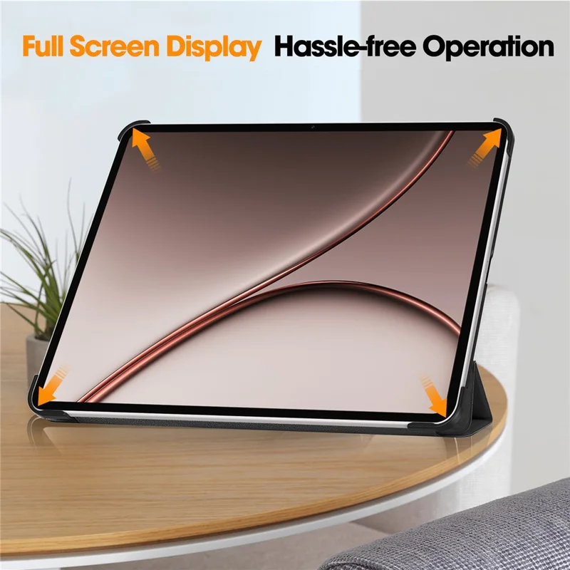For Oppo Pad 5 Pro / OnePlus Pad 4 PU Leather Tablet Case Anti-drop Tri-Fold Stand Slim Protective Cover - Black