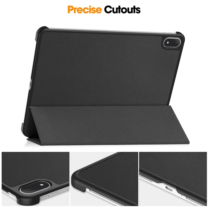 For Oppo Pad 5 Pro / OnePlus Pad 4 PU Leather Tablet Case Anti-drop Tri-Fold Stand Slim Protective Cover - Black