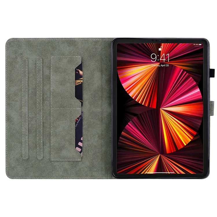 Per Ipad Air (2020) /(2022) / Pro 11 Pollici (2018) /(2020) /(2021) Case Anti-Fall Specus Tiger Pattern Tpu+pech Copertura pu Con Supporto / Slot Per Carte, Asciugatura Automatica / Custodia Per Compresse di Sonno - Grigio