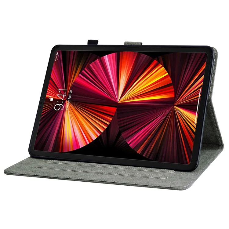 Para iPad Air 11 (2024) / Air (2022) / (2020) / Pro 11 (2018) / (2020) / (2021) / (2022) Capa Padrão de Tigre TPU+PU Leather Cover Stand - Cinza