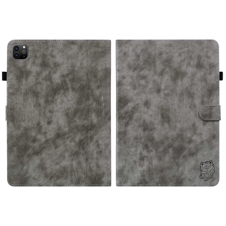 Para iPad Air 11 (2024) / Air (2022) / (2020) / Pro 11 (2018) / (2020) / (2021) / (2022) Capa Padrão de Tigre TPU+PU Leather Cover Stand - Cinza