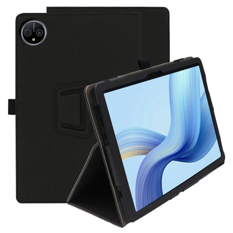 For Ulefone Tab A11 Case Stand PU Leather Tablet Cover Built-in Hand Strap - Black