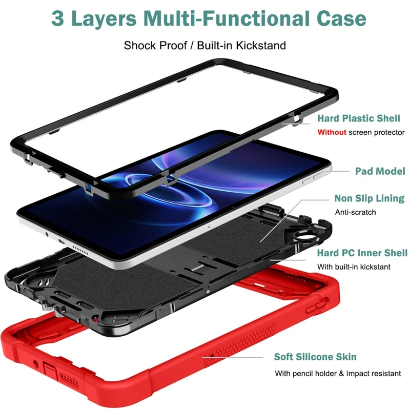 For Xiaomi Redmi Pad 2 SE / Pad 2 9.7 Case Kickstand Silicone + PC Impact Protective Tablet Cover - Red