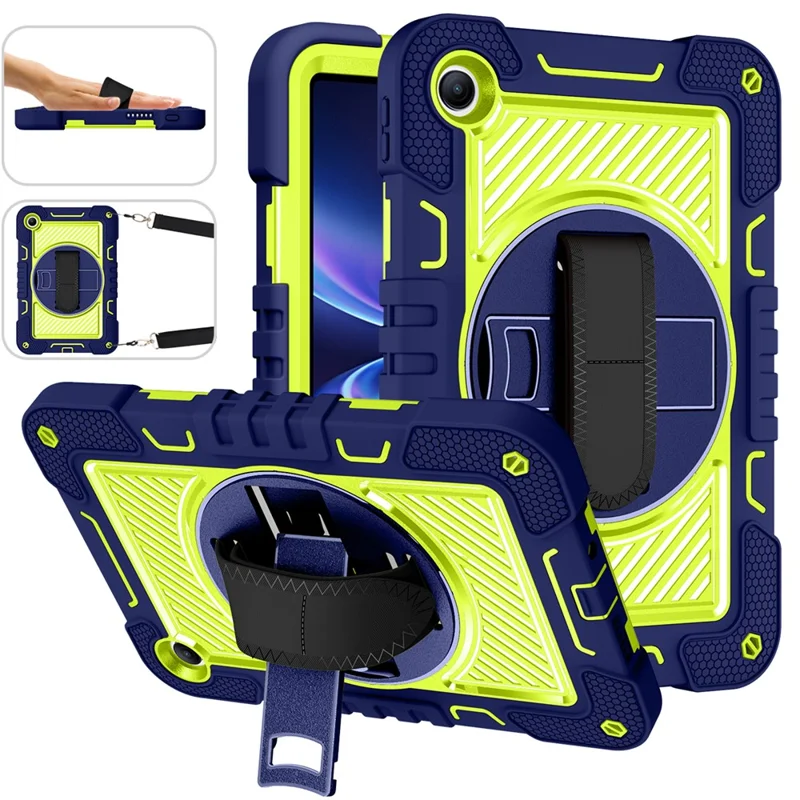 For Xiaomi Redmi Pad 2 SE / Pad 2 9.7 Case Silicone + PC Kickstand Tablet Cover with Shoulder Strap - Navy Blue + Green