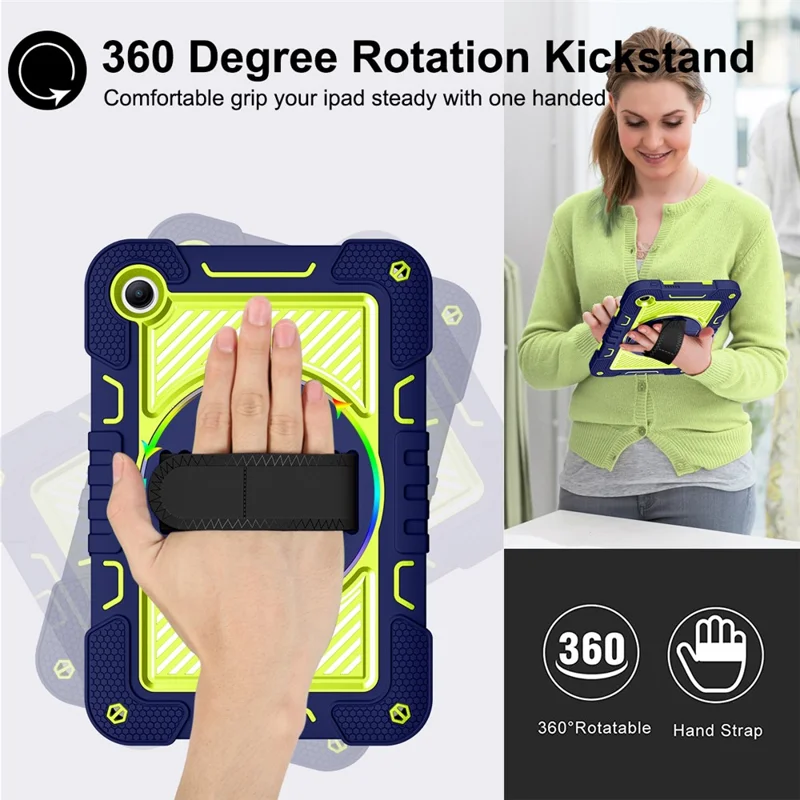 For Xiaomi Redmi Pad 2 SE / Pad 2 9.7 Case Silicone + PC Kickstand Tablet Cover with Shoulder Strap - Navy Blue + Green