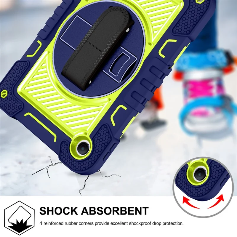 For Xiaomi Redmi Pad 2 SE / Pad 2 9.7 Case Silicone + PC Kickstand Tablet Cover with Shoulder Strap - Navy Blue + Green