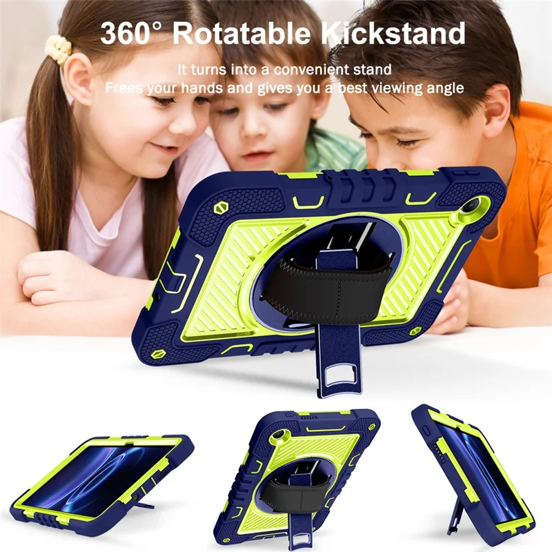 For Xiaomi Redmi Pad 2 SE / Pad 2 9.7 Case Silicone + PC Kickstand Tablet Cover with Shoulder Strap - Navy Blue + Green