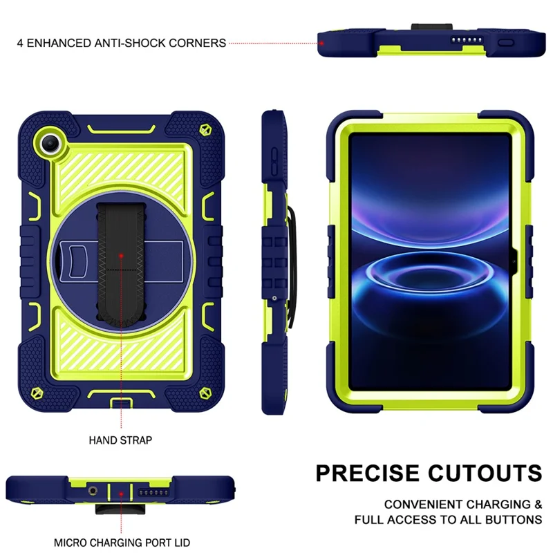 For Xiaomi Redmi Pad 2 SE / Pad 2 9.7 Case Silicone + PC Kickstand Tablet Cover with Shoulder Strap - Navy Blue + Green
