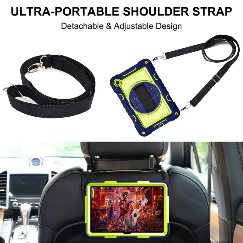 For Xiaomi Redmi Pad 2 SE / Pad 2 9.7 Case Silicone + PC Kickstand Tablet Cover with Shoulder Strap - Navy Blue + Green
