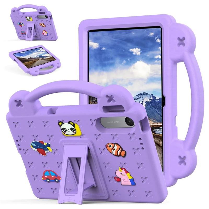 For Xiaomi Redmi Pad 2 SE  /  Pad 2 9.7 Case Kids Cartoon Patterns Hand Grip Kickstand Tablet EVA Cover - Purple