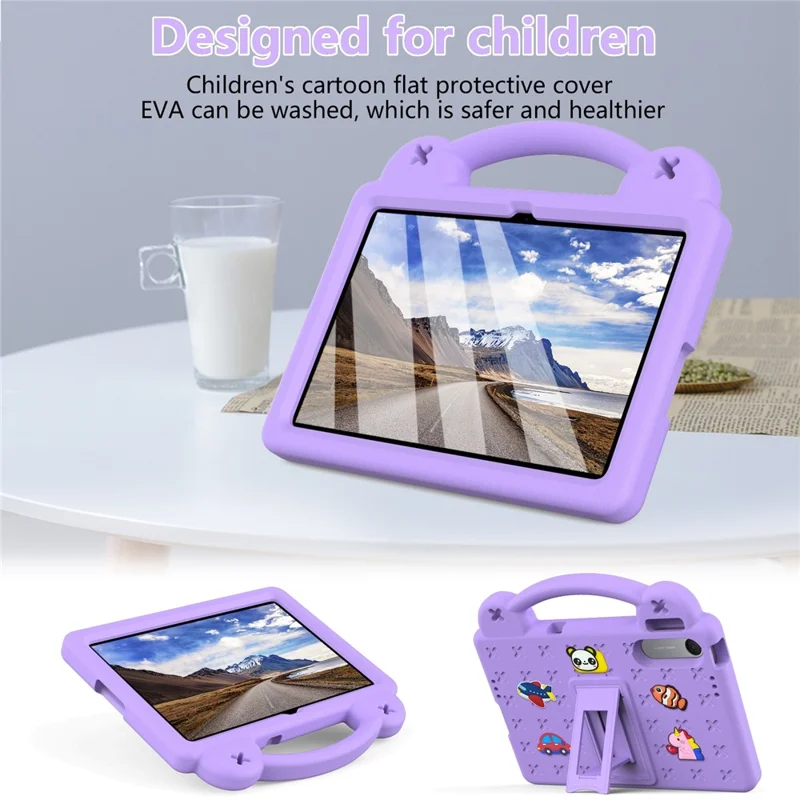 For Xiaomi Redmi Pad 2 SE  /  Pad 2 9.7 Case Kids Cartoon Patterns Hand Grip Kickstand Tablet EVA Cover - Purple