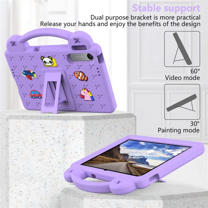 For Xiaomi Redmi Pad 2 SE  /  Pad 2 9.7 Case Kids Cartoon Patterns Hand Grip Kickstand Tablet EVA Cover - Purple
