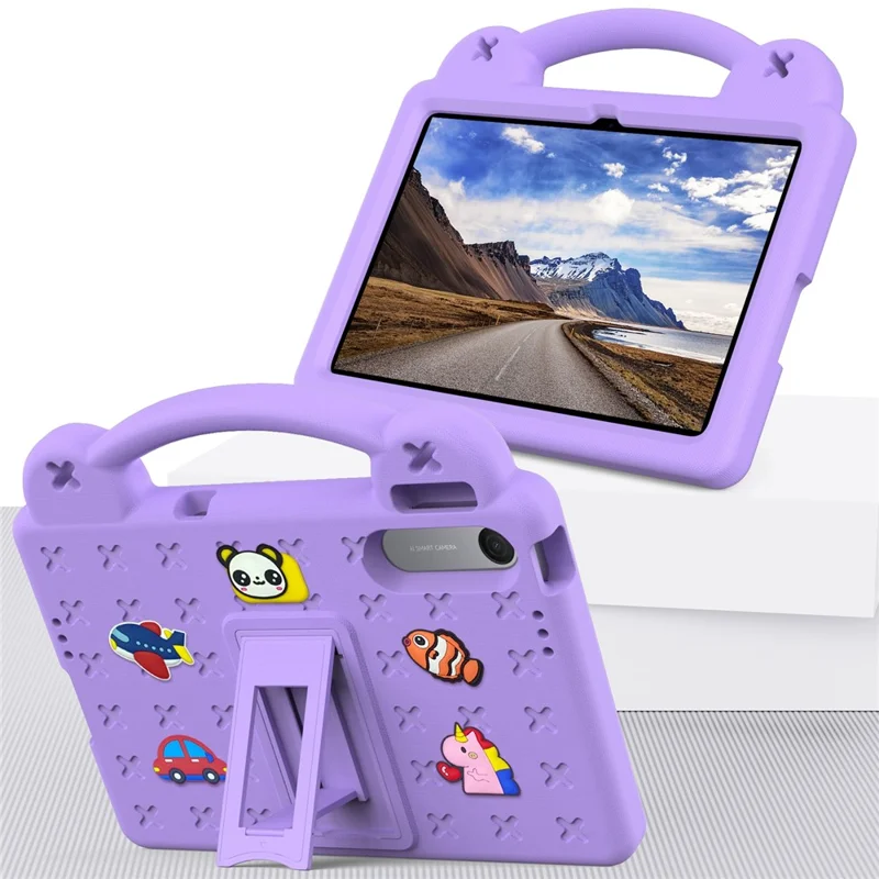 For Xiaomi Redmi Pad 2 SE  /  Pad 2 9.7 Case Kids Cartoon Patterns Hand Grip Kickstand Tablet EVA Cover - Purple