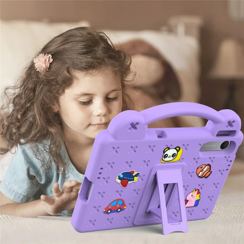 For Xiaomi Redmi Pad 2 SE  /  Pad 2 9.7 Case Kids Cartoon Patterns Hand Grip Kickstand Tablet EVA Cover - Purple