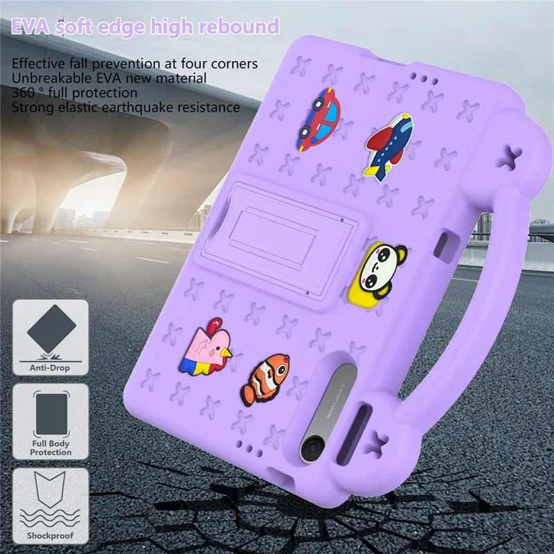 For Xiaomi Redmi Pad 2 SE  /  Pad 2 9.7 Case Kids Cartoon Patterns Hand Grip Kickstand Tablet EVA Cover - Purple