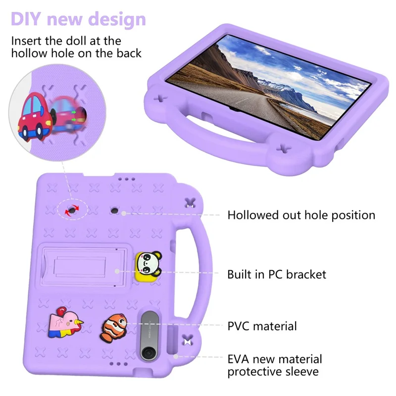For Xiaomi Redmi Pad 2 SE  /  Pad 2 9.7 Case Kids Cartoon Patterns Hand Grip Kickstand Tablet EVA Cover - Purple