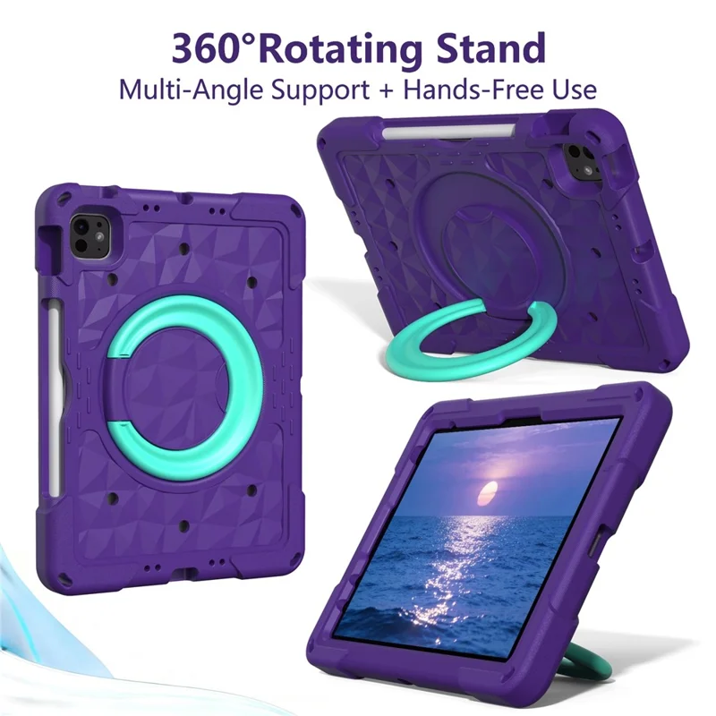 Custodia Tablet con Supporto per iPad Air 11 (2026) / (2025) / (2024) / iPad Pro 11 (2025) / (2024) / (2022) / (2021) / (2020) / (2018) / iPad Air (2022) / (2020) / iPad (2025) / iPad 10,9 (2022) Cover PC + EVA con Tracolla - Viola / Verde Mentha