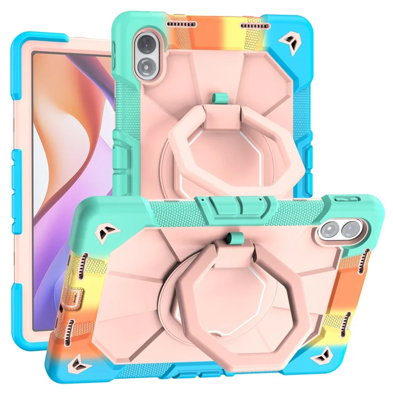 For Xiaomi Redmi Pad 2 Pro Case with Hand Grip Kickstand PC + Silicone Tablet Cover - Rainbow+Pink