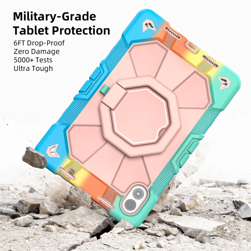 For Xiaomi Redmi Pad 2 Pro Case with Hand Grip Kickstand PC + Silicone Tablet Cover - Rainbow+Pink