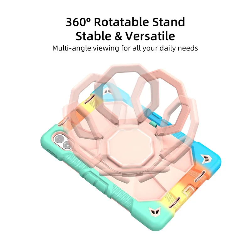 For Xiaomi Redmi Pad 2 Pro Case with Hand Grip Kickstand PC + Silicone Tablet Cover - Rainbow+Pink