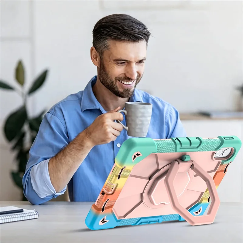 For Xiaomi Redmi Pad 2 Pro Case with Hand Grip Kickstand PC + Silicone Tablet Cover - Rainbow+Pink
