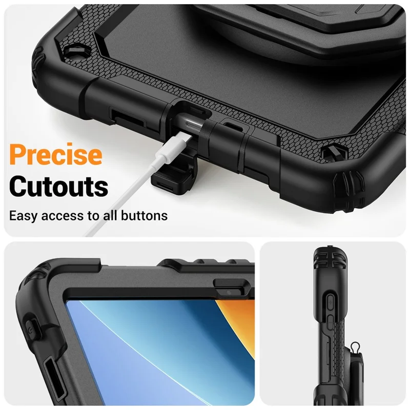 For Xiaomi Redmi Pad 2 9.7 Case Ring Kickstand PC + Silicone Shockproof Tablet Cover - Black