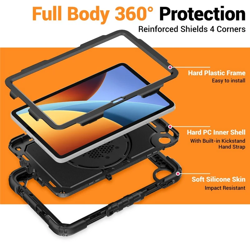 For Xiaomi Redmi Pad 2 9.7 Case Ring Kickstand PC + Silicone Shockproof Tablet Cover - Black