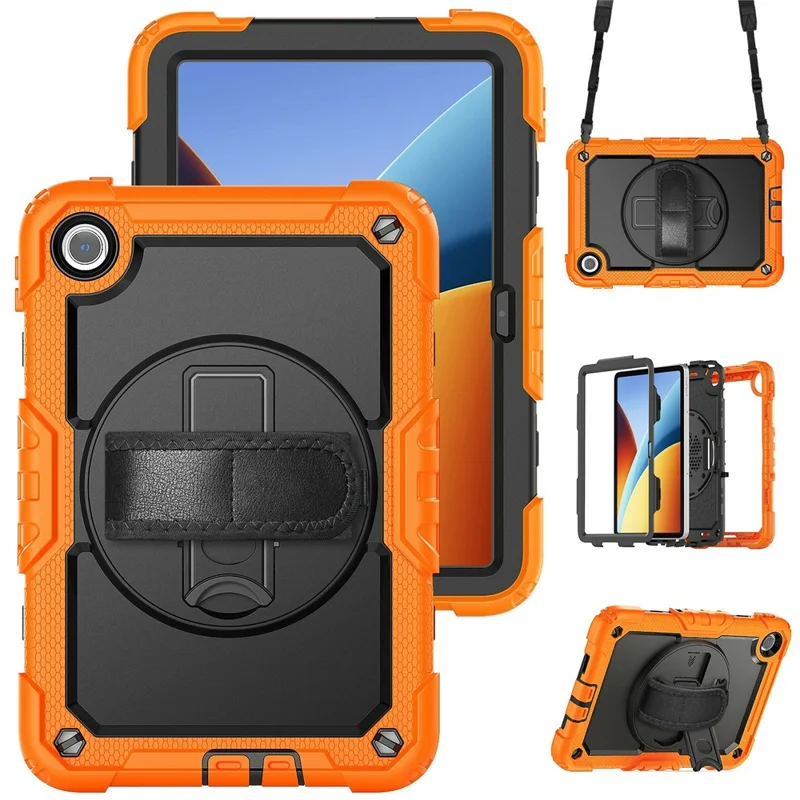 For Xiaomi Redmi Pad 2 9.7 Case Hand Strap Kickstand PC + Silicone Tablet Cover with PET Film and Shoulder Strap - Orange