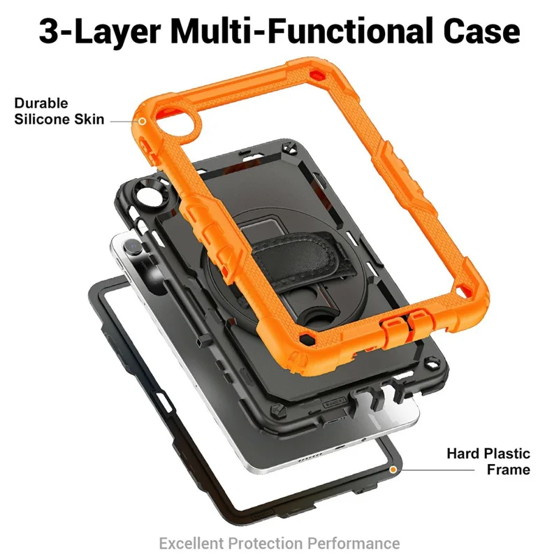 For Xiaomi Redmi Pad 2 9.7 Case Hand Strap Kickstand PC + Silicone Tablet Cover with PET Film and Shoulder Strap - Orange