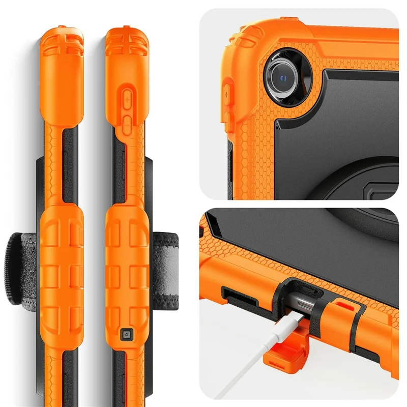 For Xiaomi Redmi Pad 2 9.7 Case Hand Strap Kickstand PC + Silicone Tablet Cover with PET Film and Shoulder Strap - Orange