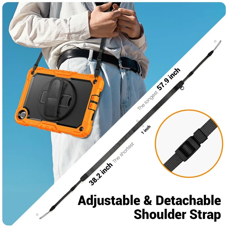For Xiaomi Redmi Pad 2 9.7 Case Hand Strap Kickstand PC + Silicone Tablet Cover with PET Film and Shoulder Strap - Orange