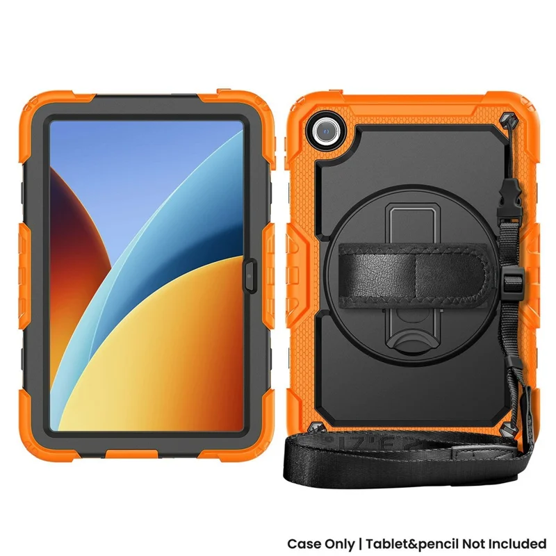 For Xiaomi Redmi Pad 2 9.7 Case Hand Strap Kickstand PC + Silicone Tablet Cover with PET Film and Shoulder Strap - Orange
